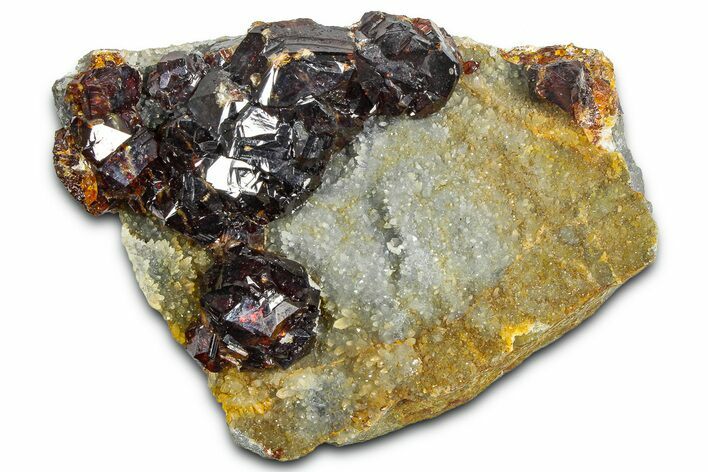 Gemmy Orange Sphalerite Crystals on Quartz - China #362585